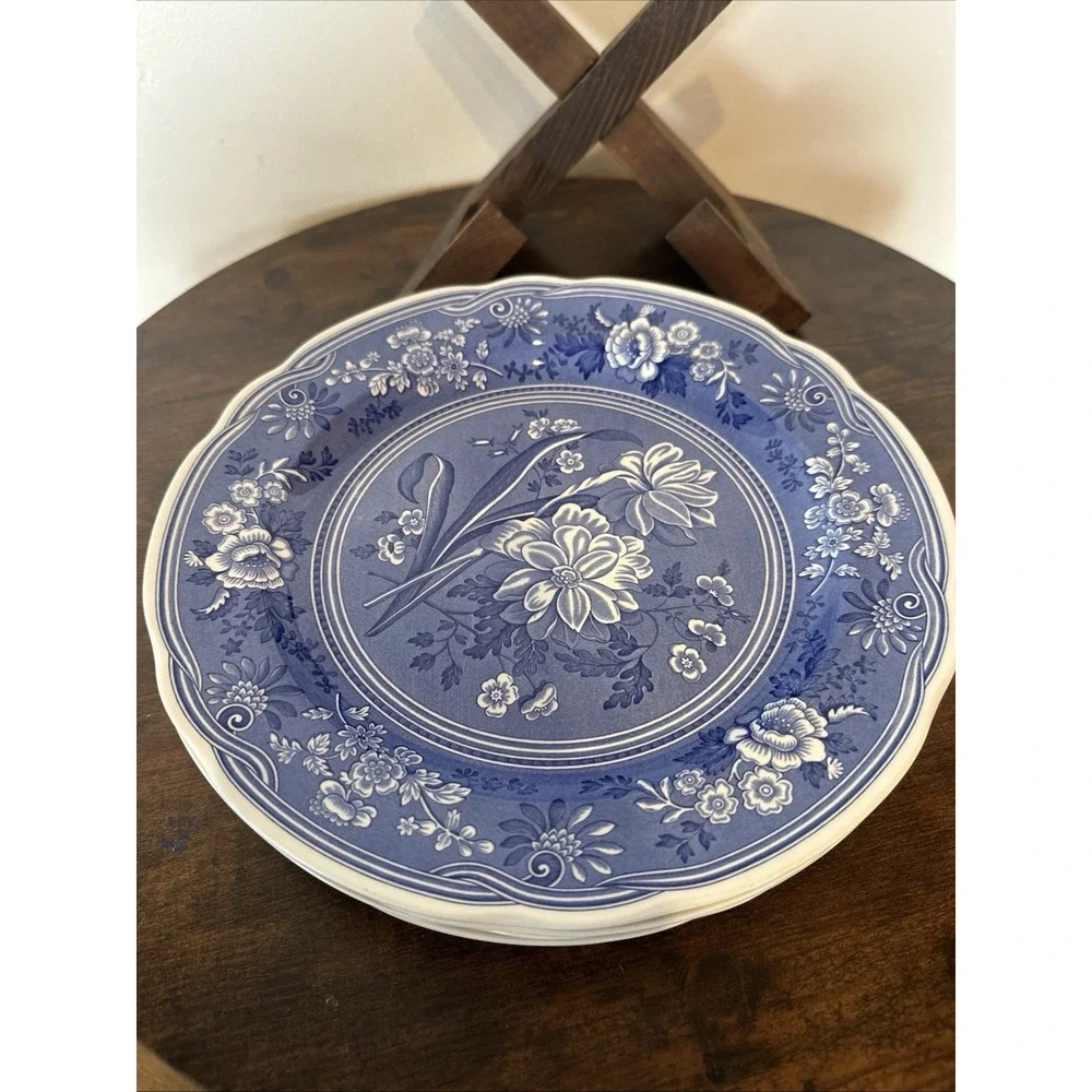 Set Of 5 Spode Blue Room Collection Dinner Plates All Floral.